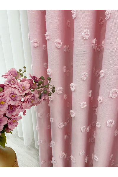 Blue Children's Room Pompom Puffy Blackout Curtain 1/3 Dense Pleating