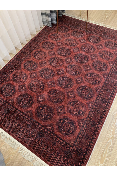 Sedef Şönil Görünüm Kilim Motif Lateks Kaymaz Taban Leke Tutmaz Saçaklı Eskitme Halı