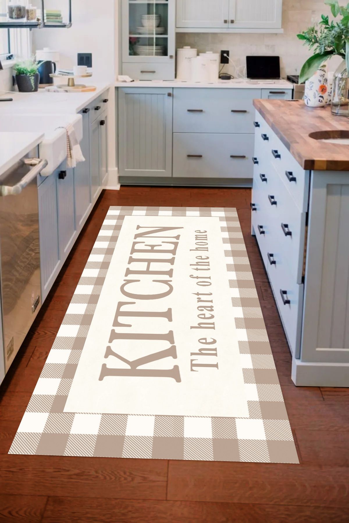 Beige Black Kitchen Latex Leather Base Kitchen Rug