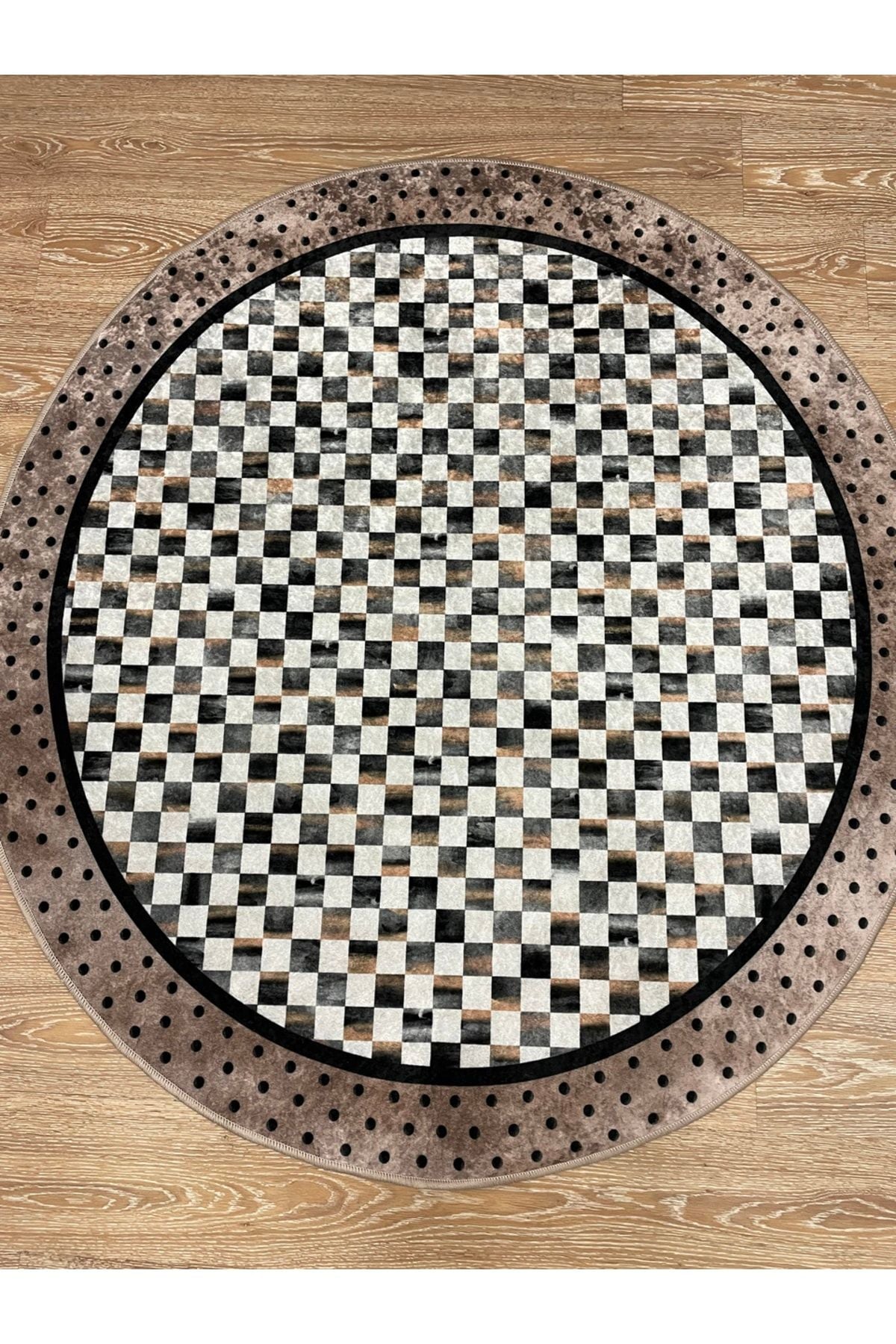 Robert Diamond Pattern Fringeless Round Rug - Brown