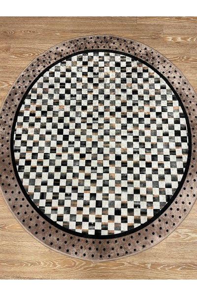 Robert Diamond Pattern Fringeless Round Rug - Brown