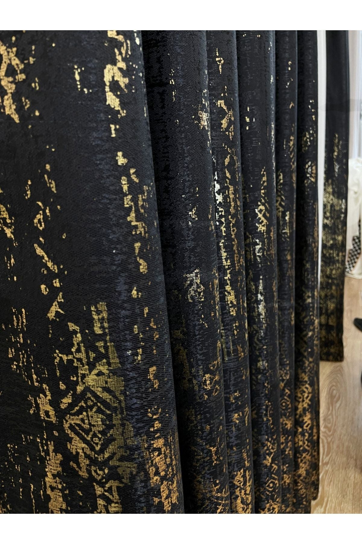 Jacquard Ground Foil Print 1/3 Dense Pleat Blackout Curtain - Beige - Gold Foil