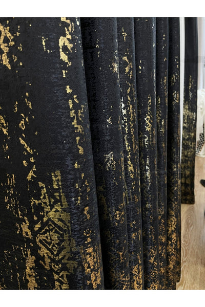 Jacquard Ground Foil Print 1/3 Dense Pleat Blackout Curtain - Beige - Gold Foil