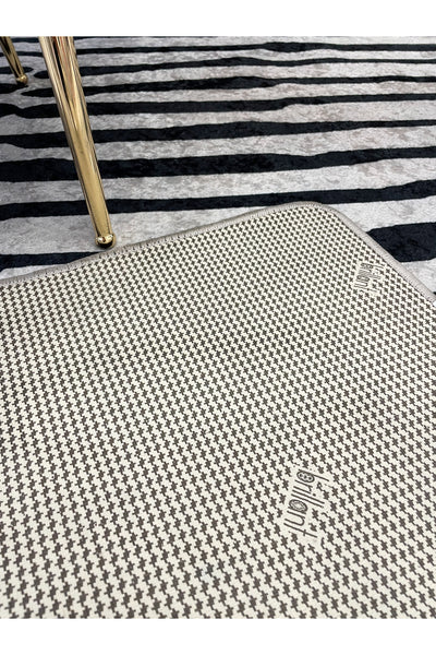 Beige-Black Abstract Look Latex Leather Base Rug