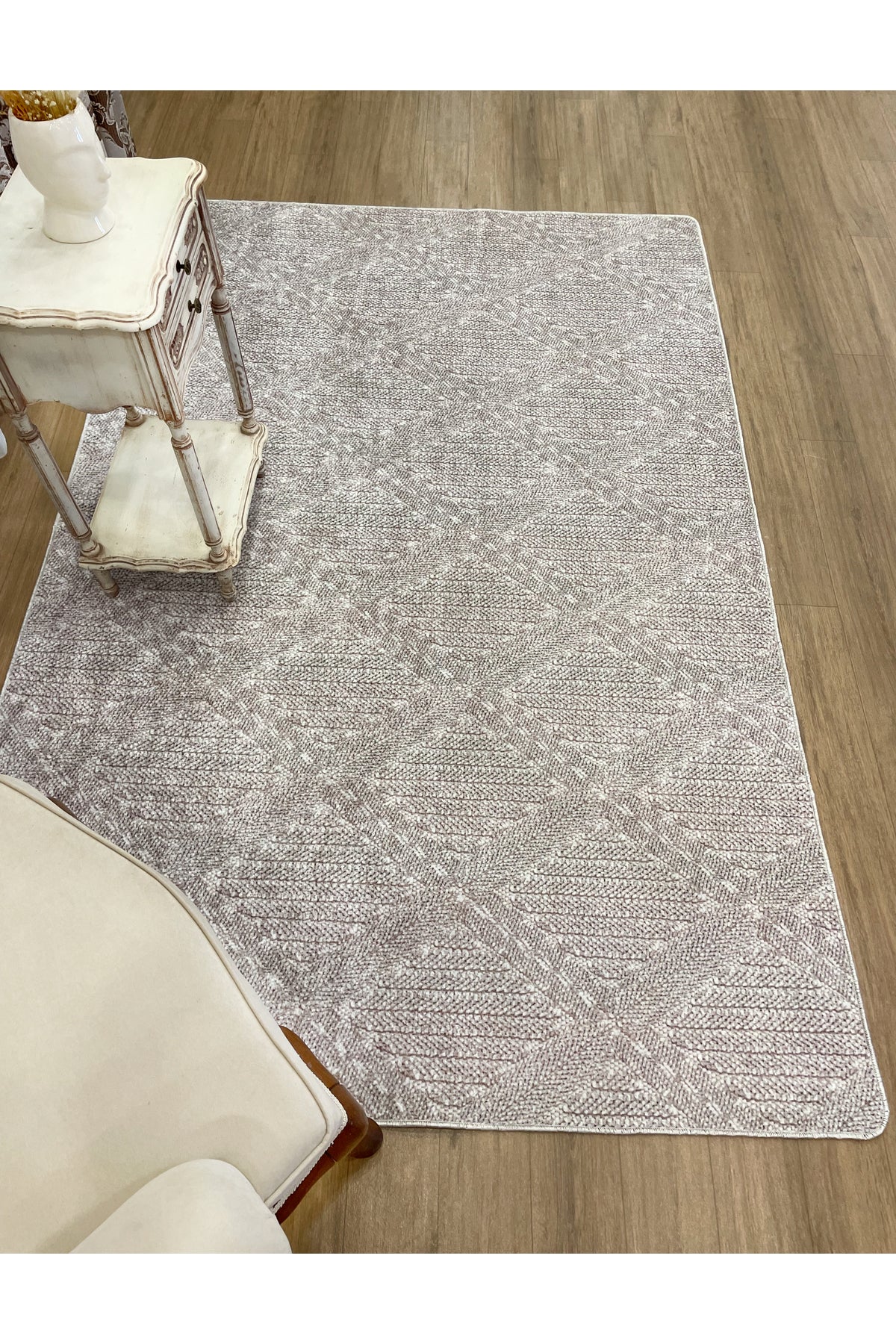 Gray Wicker-Textured Look Latex Leather Base Rug