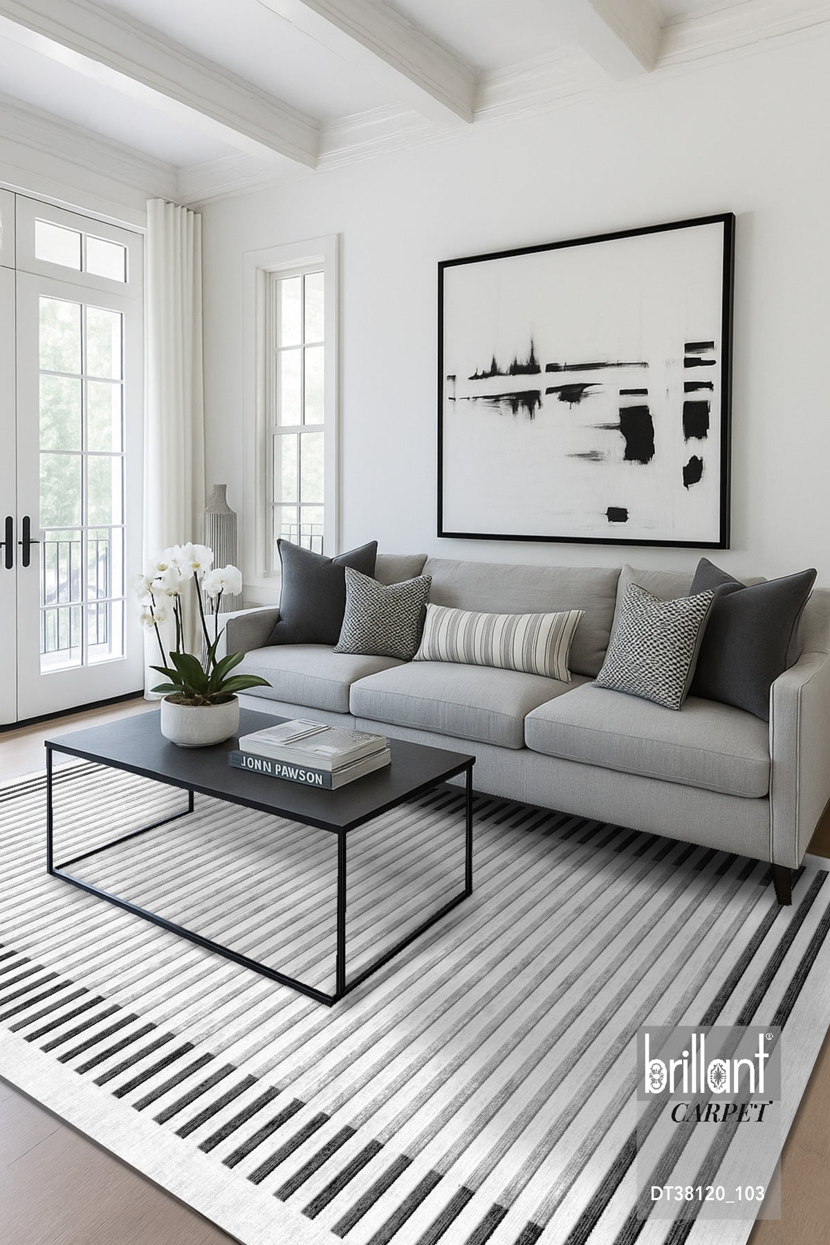 GRAY Striped Pattern Non-Slip Base Sisal-Look Runner Rug