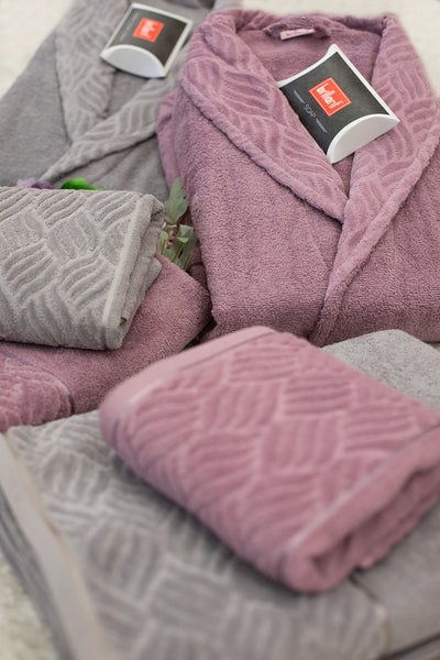 6-Piece Gray - Salmon Family Bathrobe Set