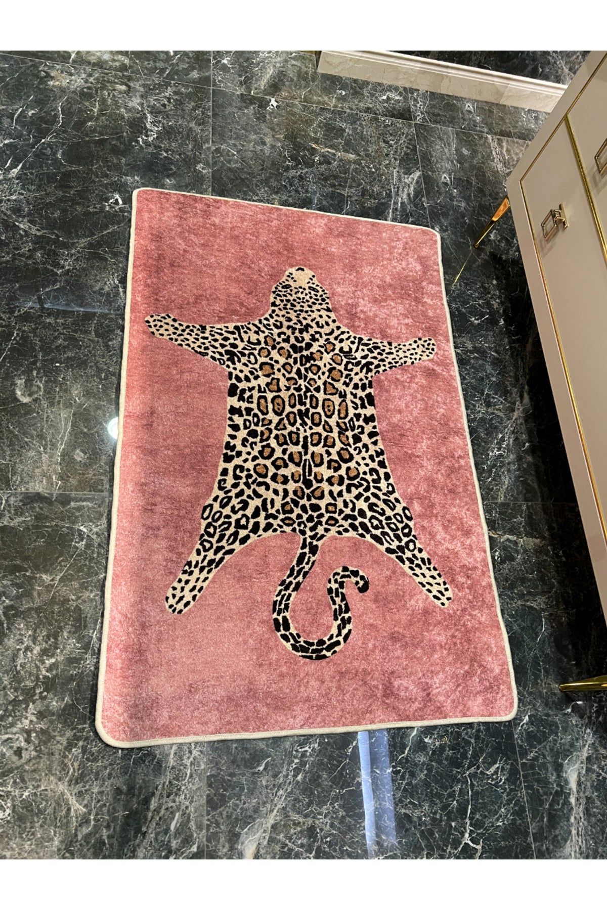 Leopard Pattern Washable 80x120 Single Bath Mat - Black