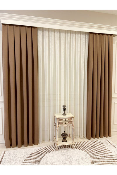 Stone Grey 1/3 Tight Pleat Linen-Look Blackout Curtain