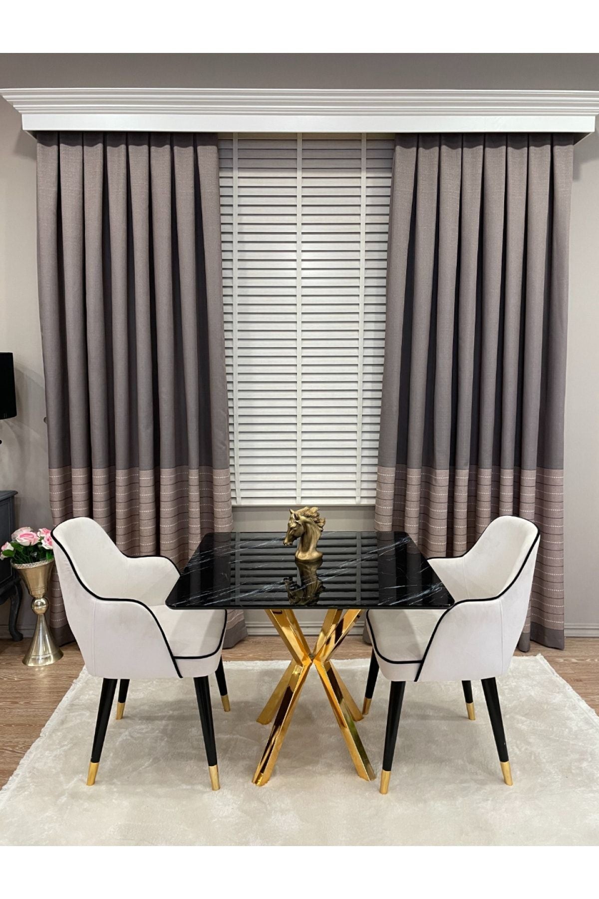 Jacquard 1/3 Dense Pleat Striped Modern Panel Print Blackout Curtain - Light Gray