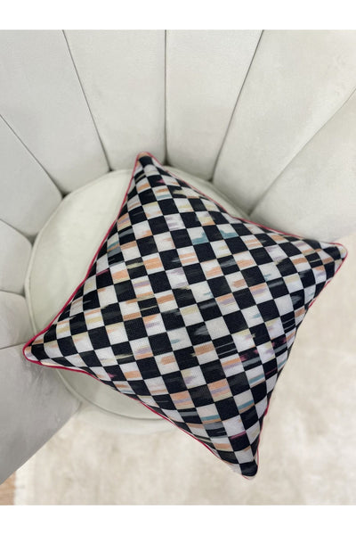 Checkered Linen-Look Piped Edge Cushion Cover (45x45)