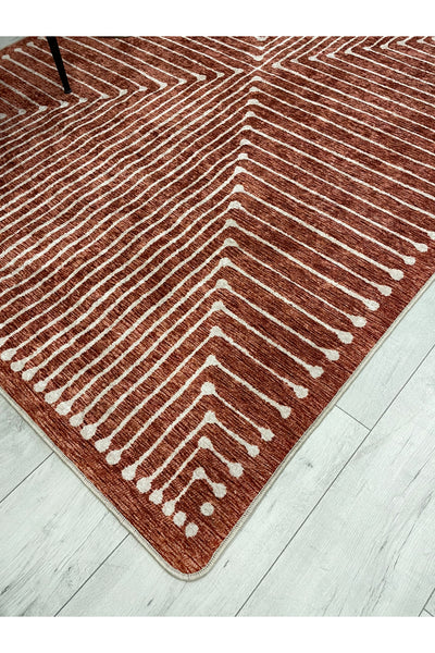 Terracotta Color Chenille-Look Design Runner Kitchen Rug
