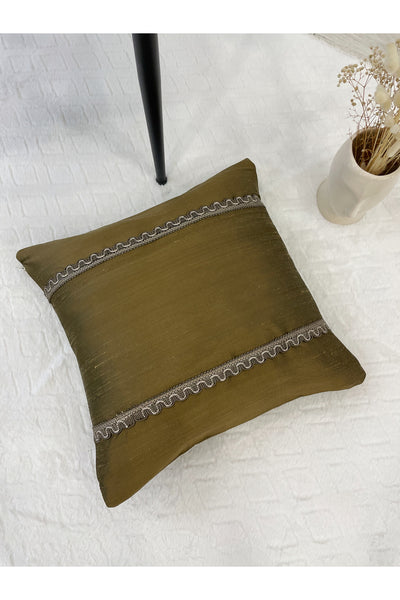 Imported Silk Cushion Pillow Cover with Cord (Oil Green)