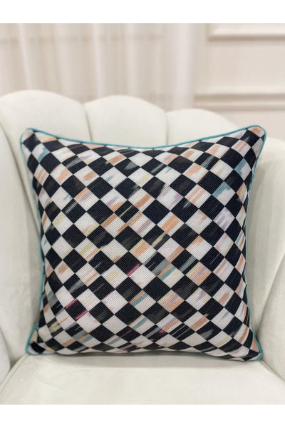 Checkered Linen-Look Piped Edge Cushion Cover (45x45)