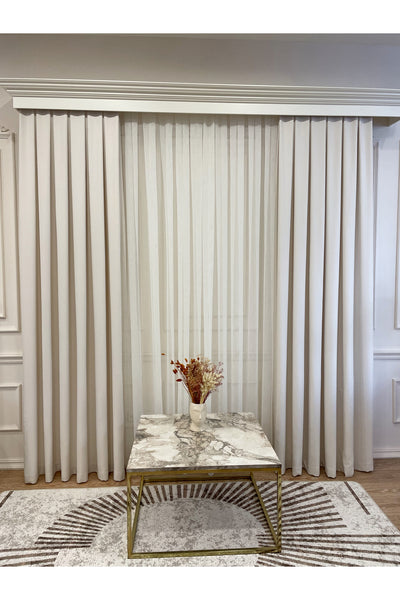 Heathered Milky Brown Linen-Look 1/3 Dense Pleated Blackout Curtain