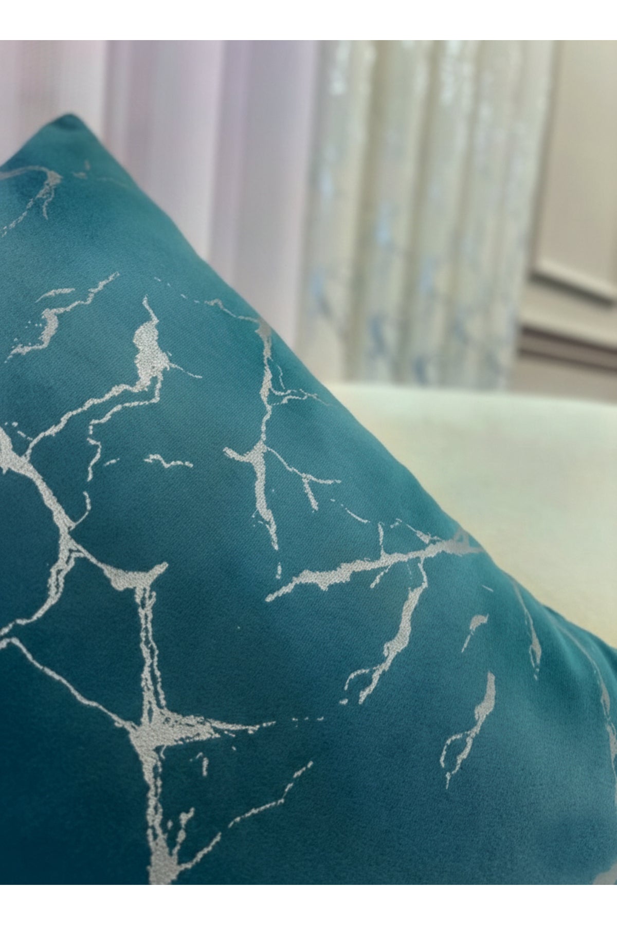 Set of 2 Velvet Throw Pillow Covers Ecru-Silver Foil (45X45)