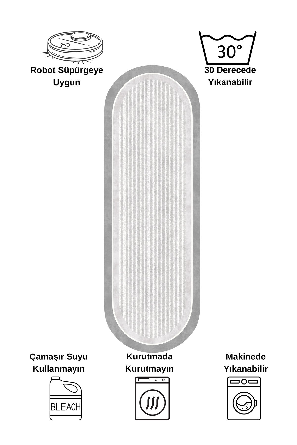 Gray Washable Kitchen Runner Latex Leather Base Rug