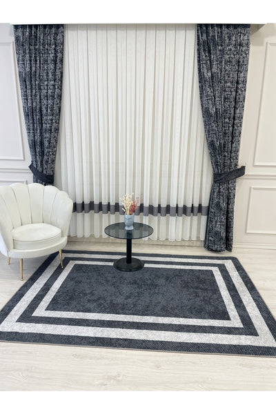 Gray Wicker-Look Bordered Latex Leather Base Rug