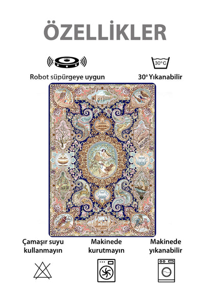 Bird Motif Classic Pattern Fringed Latex Base Rug