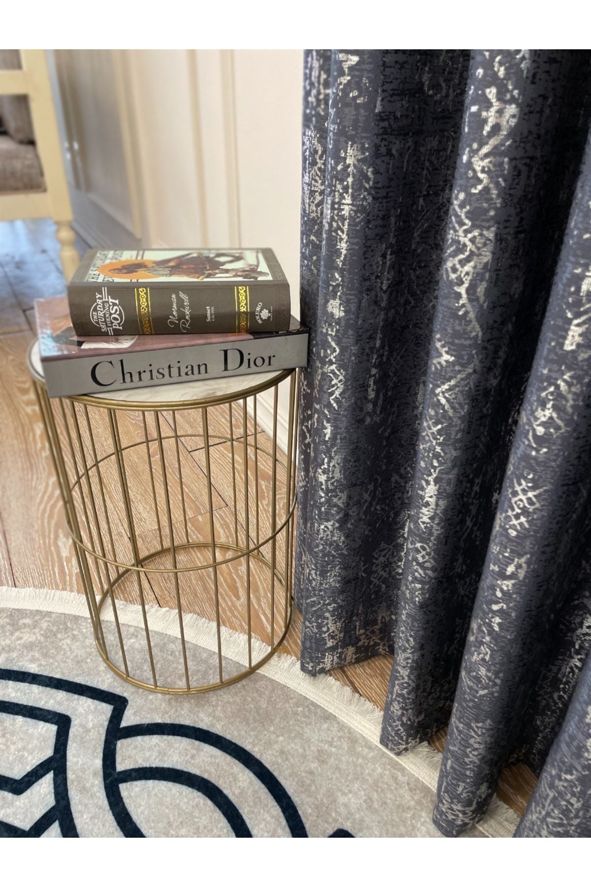 Jacquard Ground Foil Print 1/3 Dense Pleat Blackout Curtain - Beige - Gold Foil