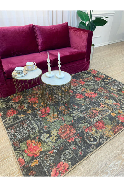 Patchwork Patterned Runner Kitchen Rug, Woven Base Rug