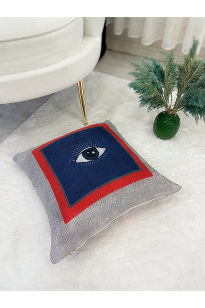 Evil Eye Patterned Gray Cushion Cover 45x45