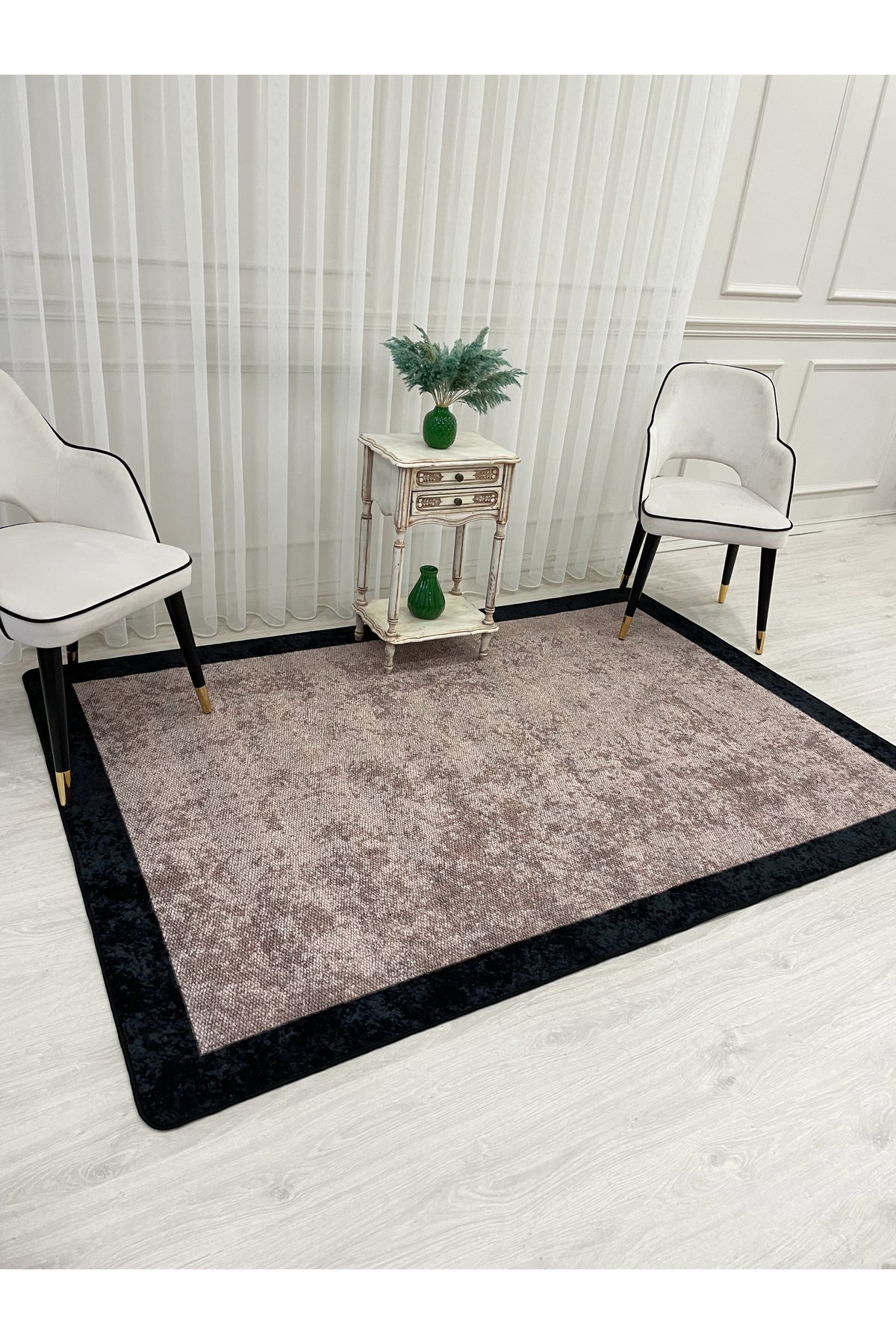 Jute-Look Washable Non-Slip Base Living Room Rug Kitchen Rug Hallway Rug - Brown - Beige