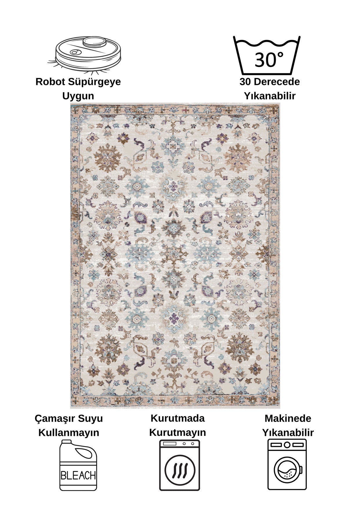 BEIGE Traditional Patterned FRINGED Classic Non-Slip Base Rug