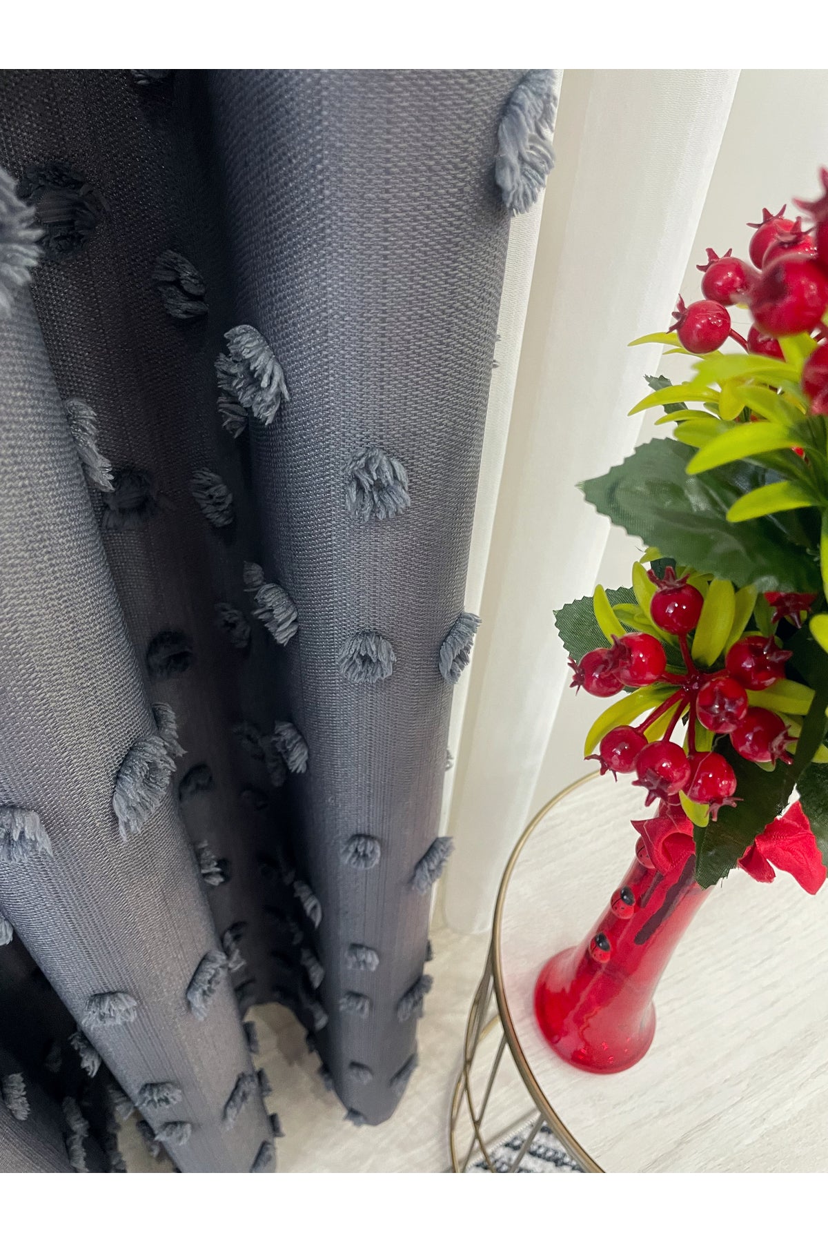 Blue Children's Room Pompom Puffy Blackout Curtain 1/3 Dense Pleating