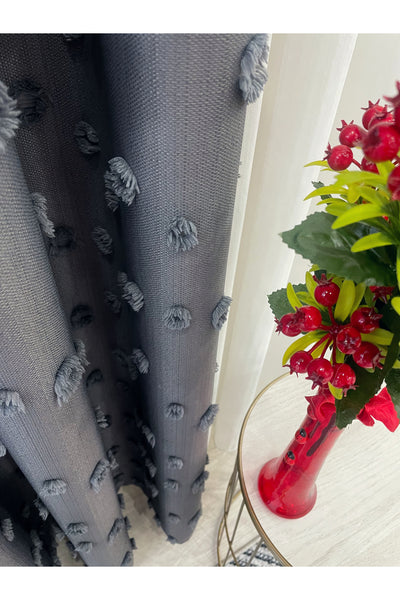 Blue Children's Room Pompom Puffy Blackout Curtain 1/3 Dense Pleating