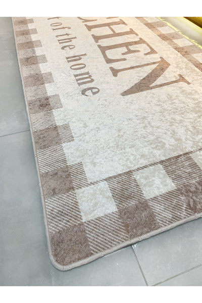 Beige Black Kitchen Latex Leather Base Kitchen Rug