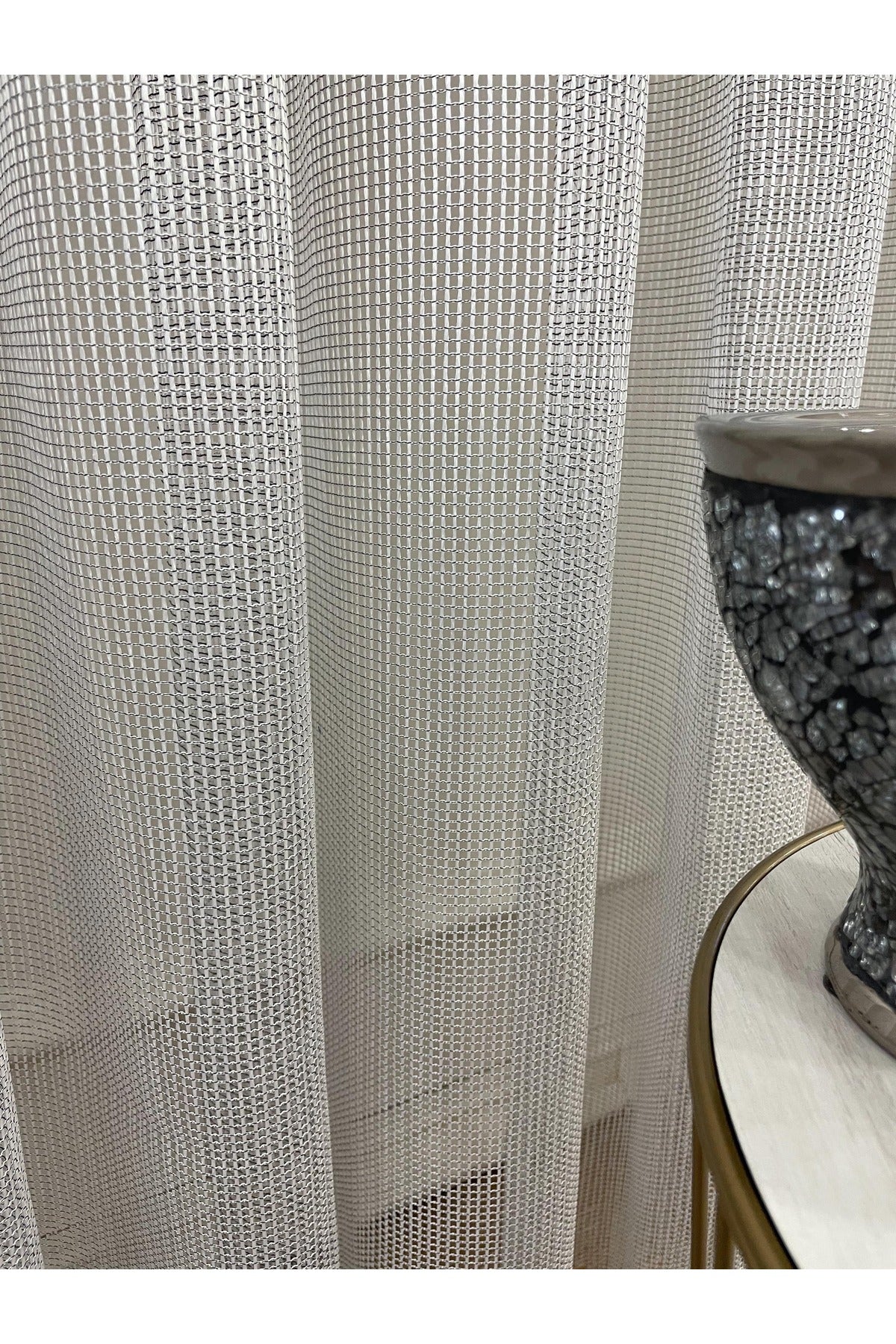 Modern Textured Knit 1/2.5 Pleat - Light Gray Sheer Curtain