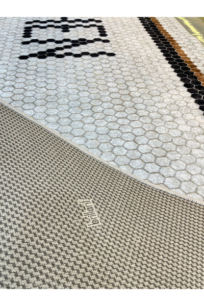 Kitchen Honeycomb Ecru Kitchen Runner Rug