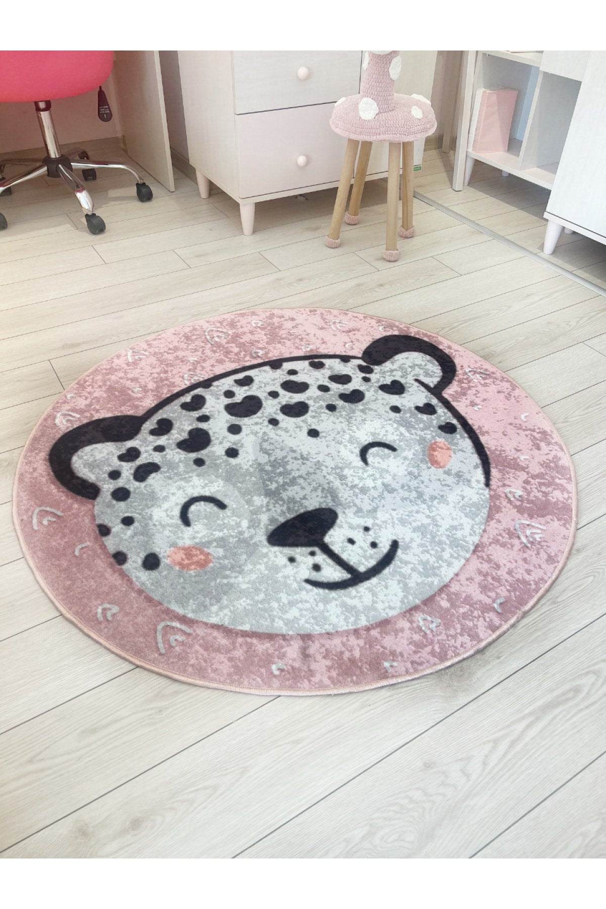 Animals Patterned Washable Kids Baby Rug - Pink