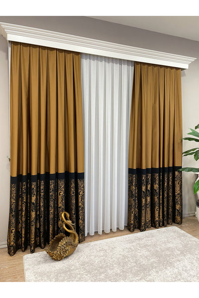 Gray Shawl Pattern 1/3 TIGHT PLEAT Jacquard Woven Blackout Curtain