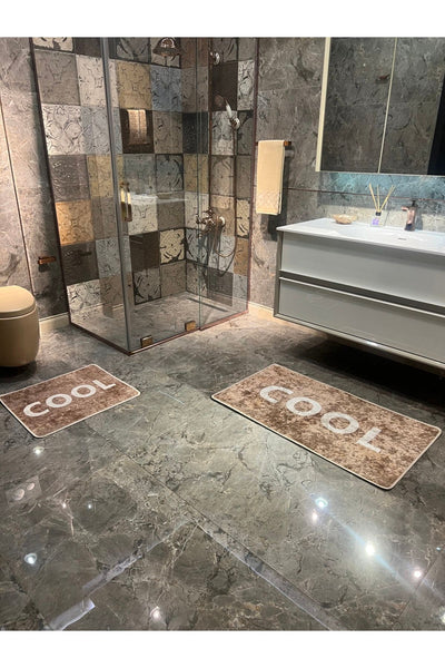 Cool Model 2'li Lateks Taban Banyo Paspas Takımı (60X100 - 60X50) - Kahverengi