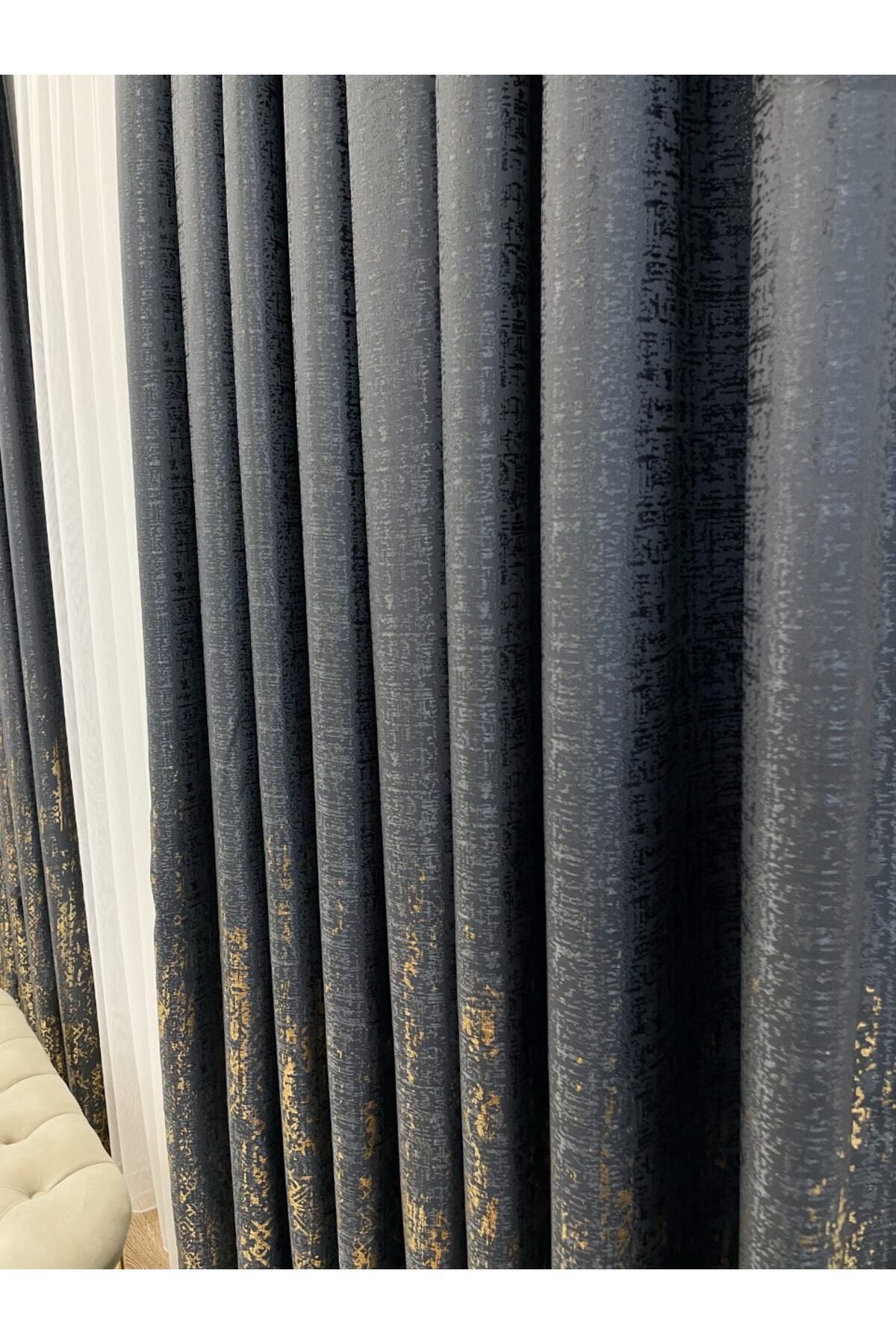 Jacquard Ground Foil Print 1/3 Dense Pleat Blackout Curtain - Beige - Gold Foil