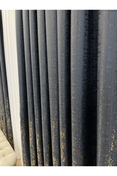 Jacquard Ground Foil Print 1/3 Dense Pleat Blackout Curtain - Beige - Gold Foil