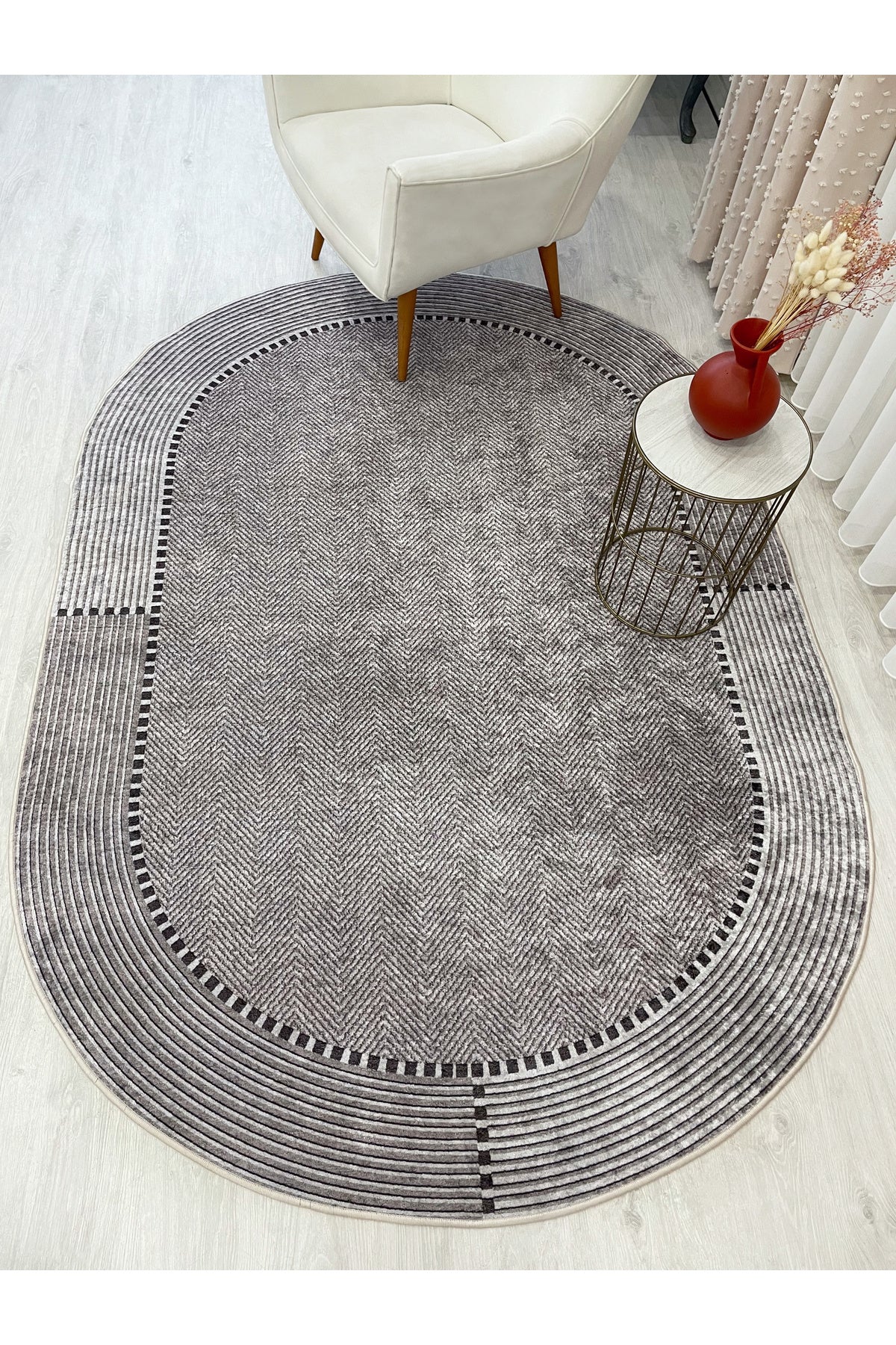 GRAY-NAVY Jute Sisal Look Non-Slip Base Rug