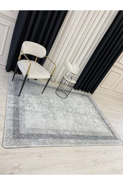 Light Gray Bordered Pattern Latex Leather-Backed Rug