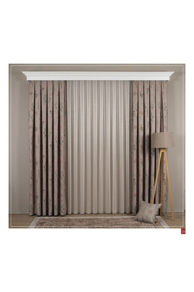 Country Collection 1/3 Dense Pleated Linen-Look Floral Blackout Curtain