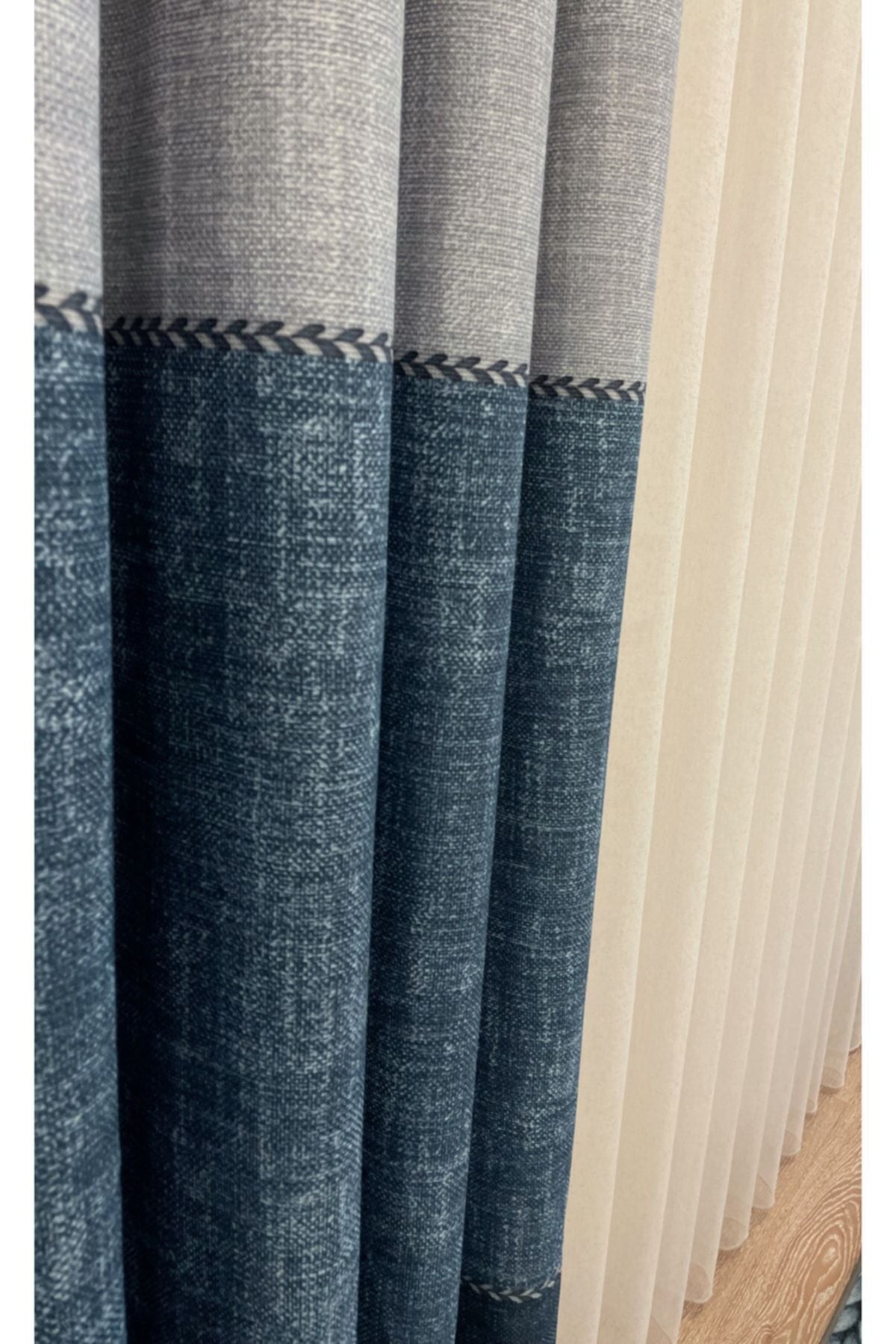 Linen-Look Knit Detail Patterned 1/2.50 Pleated Blackout Curtain