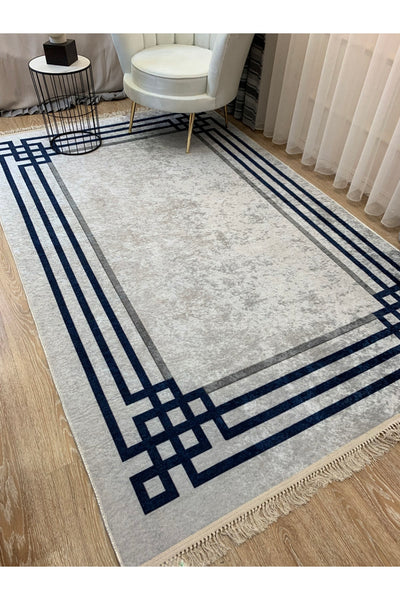 Geometric Gradient Chenille-Look Latex Non-Slip Backing Stain-Resistant Fringed Rug