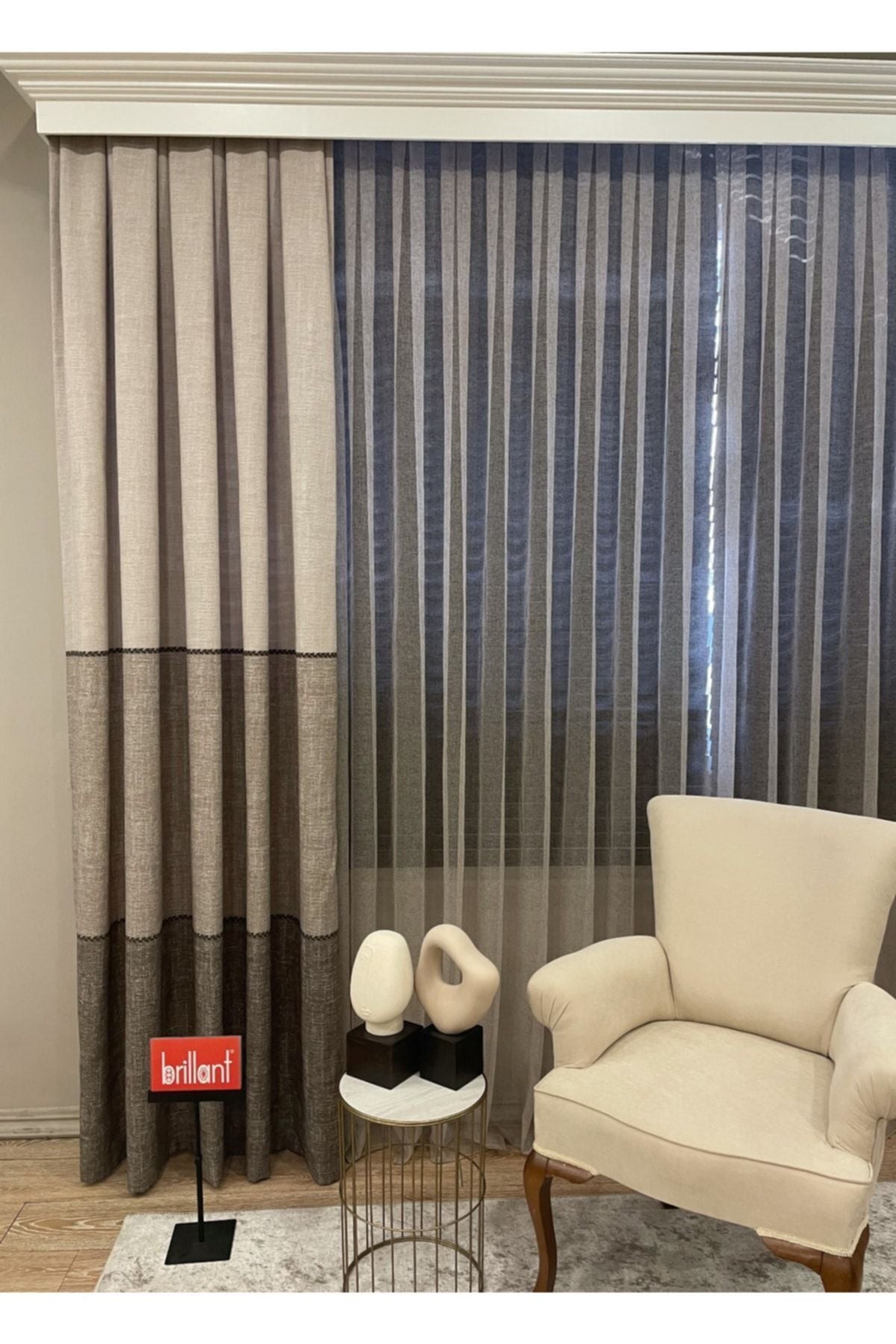 Linen-Look Knit Detail Patterned 1/2.50 Pleated Blackout Curtain