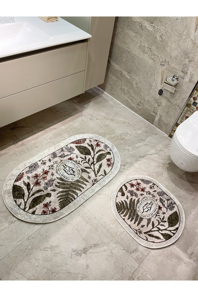 2 li Çiçek Desenli 60x100 - 60x50 Beauty Lateks Taban Banyo Paspas