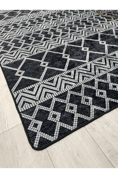Gray Black Scandinavian Style Kilim Pattern Runner Latex Rug