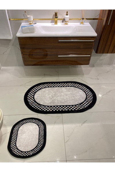 Latex Base Fringeless (70X110 - 70X50) Double Bath Mat Set