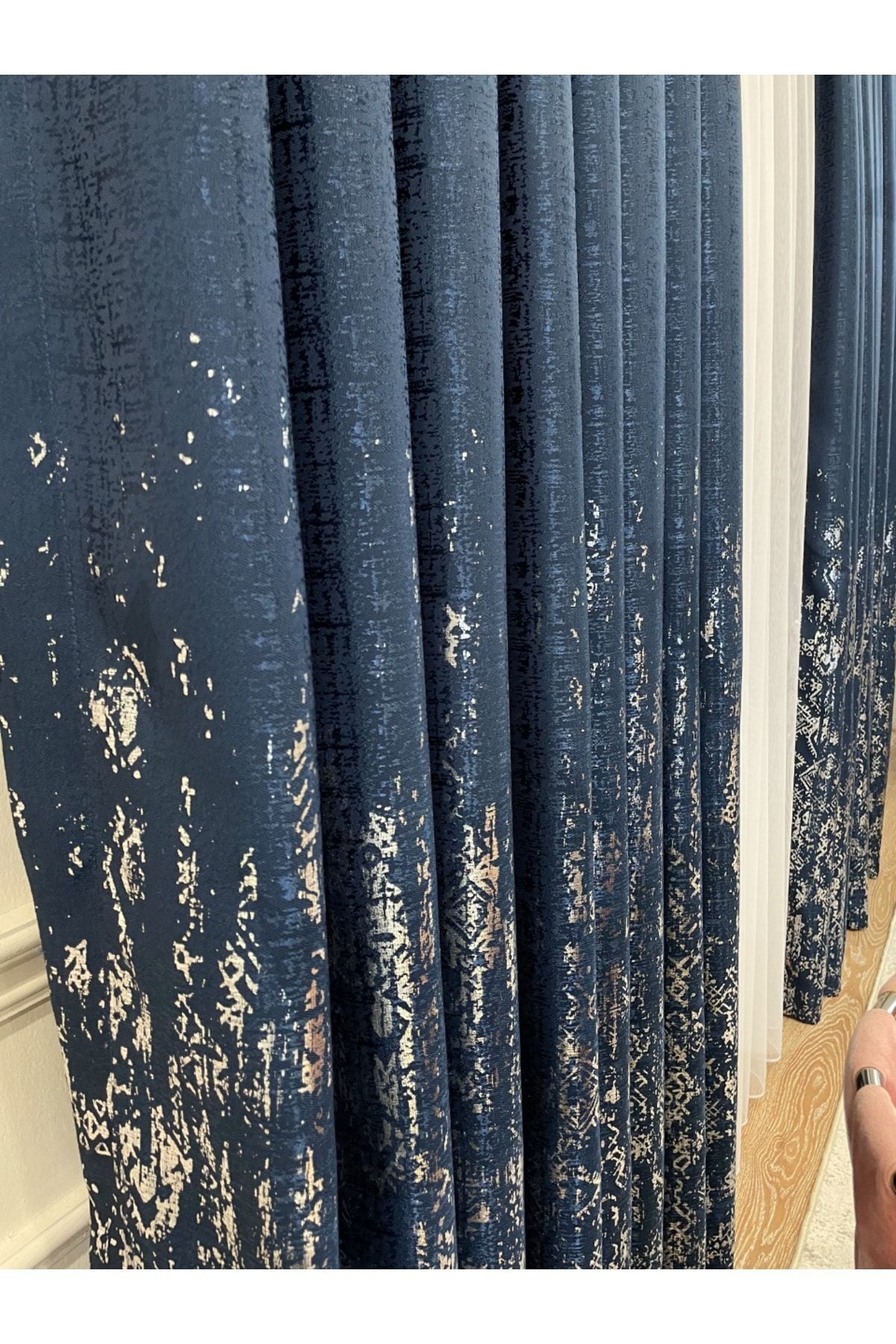 Jacquard Ground Foil Print 1/3 Dense Pleat Blackout Curtain - Beige - Gold Foil