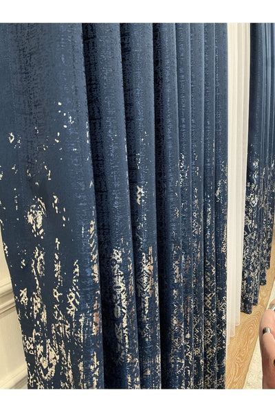 Jacquard Ground Foil Print 1/3 Dense Pleat Blackout Curtain - Beige - Gold Foil