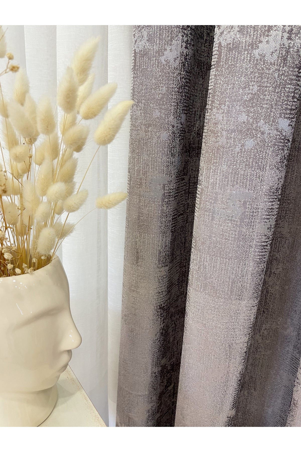 Gray - Mink - Jacquard Self-Patterned 1/3 Pleated Blackout Curtain